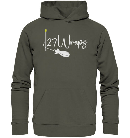 27Wraps Spod Logo Premium Hoodie für Karpfenangler im klassischen Olivgrün. Hochwertige Angler Bekleidung hier bestellen.