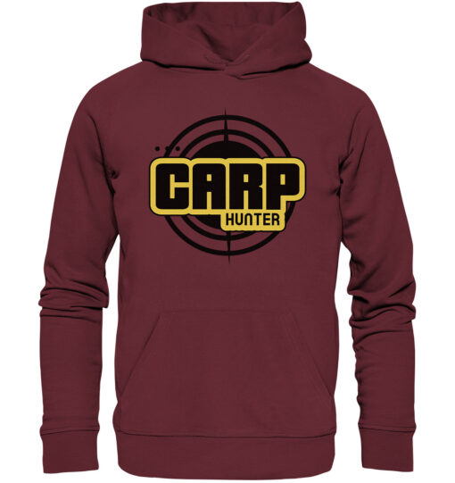 Carp Hunter Hoodie für Karpfenangler in burgundy mit dem auffälligen carphunter Design für Karpfenangler. Ein tolles Geschenk für Angler!