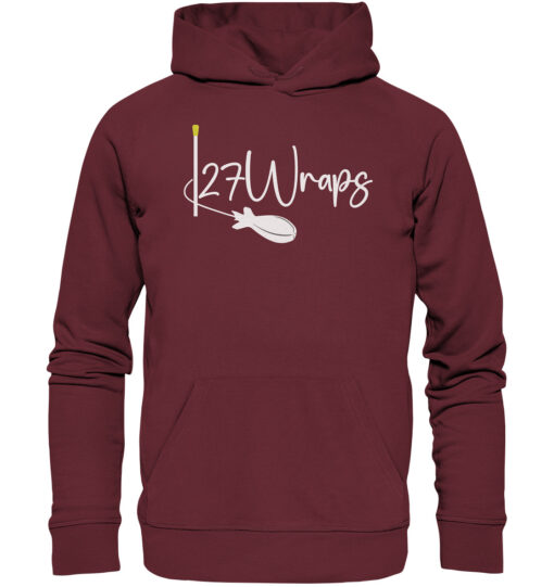 27Wraps Spod Logo Premium Hoodie für Karpfenangler in Burgundrot. Hochwertige Angler Bekleidung hier bestellen.