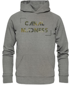 Canal Madness Premium Hoodie für Karpfenangler in mittelgrau. Hochwertige Hoodies fürs Karpfenangeln am Kanal hier bestellen.