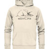 Karpfenangeln vom Boot: der Boatlife Karpfen Hoodie für Karpfenangler. Ein tolles Geschenk für Angler. Bio Angler Hoodie in Naturweiß bestellen.