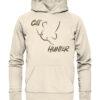 Bio Catfish Hunter Wels Hoodie für Welsangler in naturweiß mit Welsdesign und Schriftzug. Ein tolles Geschenk für Wels Angler. Wels Hoodies für Angler.