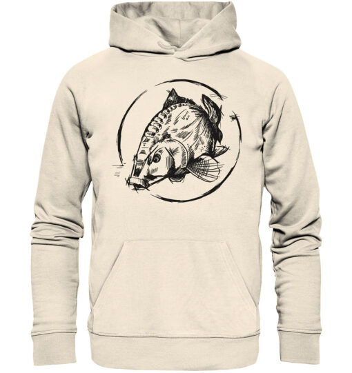 Naturweißer Bio Karpfen Hoodie für Angler: Carp Hoodie für Karpfenangler. Ein tolles Angler Geschenk.