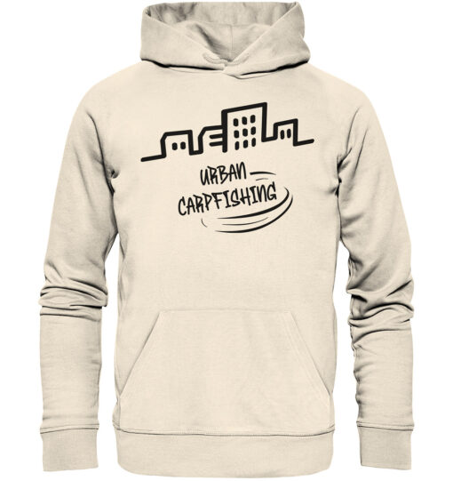 Bio Urban Carpfishing City Hoodie für Karpfenangler: naturweißer Karpfen Hoodie für Angler. Ein tolles Angler Geschenk.