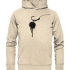 Hookbait Graffiti Hoodie für Karpfenangler: ein Boilie am D-Rig gedruckt auf einem naturweißen Karpfen Hoodie aus Bio-Baumwolle. Besondere Bekleidung für Karpfenangler.