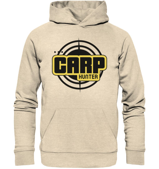 Carp Hunter Hoodie für Karpfenangler in natural raw mit dem auffälligen carphunter Design für Karpfenangler. Ein tolles Geschenk für Angler!