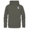 Bio Eisvogel Hoodie für Karpfenangler: olivgrüner Eisvogel Hoodie für Naturfreunde. Ein toller Karpfen Hoodie und Geschenk für Angler mit kleinem Eisvogeldruck.