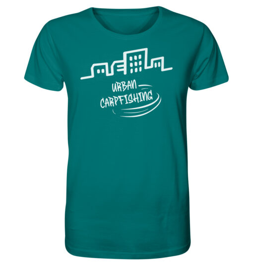 Bio Urban Carpfishing City Shirt für Karpfenangler: blau-grünes Karpfen T-Shirt für Angler. Ein tolles Geschenk für Angler.