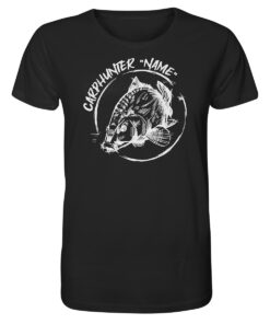 Carphunter Angler Shirt mit elegantem Karpfendesign für Karpfenangler. Personalisiertes Karpfen Shirt für Angler in schwarz. Ein tolles Geschenk für Angler.