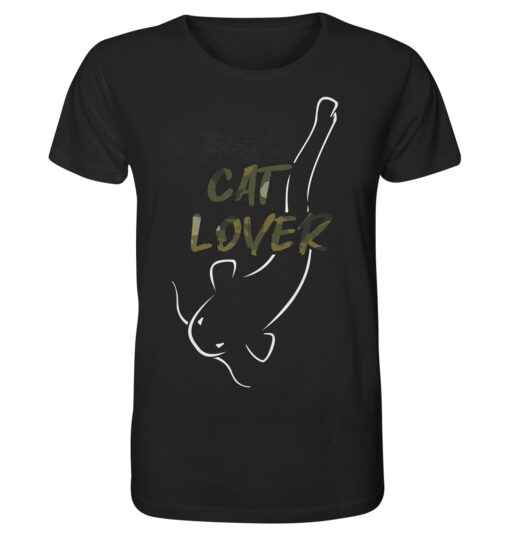 Bio Catfish Lover Wels T-Shirt für Welsangler in schwarz mit Welsdesign und Schriftzug. Ein tolles Geschenk für Wels Angler. Wels Shirts für Angler.