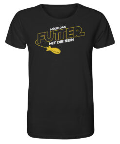 Lustiges Karpfen T-Shirt für Karpfenangler: schwarzes Bio T-Shirt für Angler mit lustigem Druck: Möge das Futter mit dir sein - Spod Edition! Ein lustiges Geschenk für Angler.