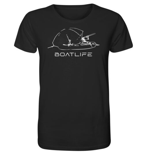 Karpfenangeln vom Boot: das Boatlife Karpfen Shirt für Karpfenangler. Ein tolles Geschenk für Angler. Bio Angler T-Shirt in Schwarz bestellen.