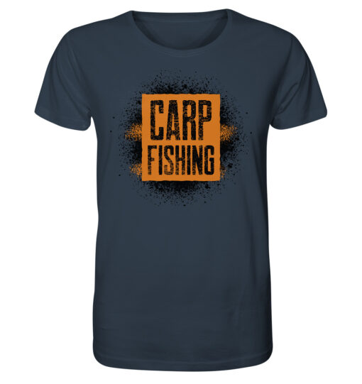 Bio T-Shirt für Karpfenangler: graublaues Carpfishing sprayed Bio Carp Shirt für Angler.