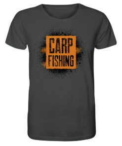 Bio T-Shirt für Karpfenangler: anthrazitfarbenes Carpfishing sprayed Bio Carp Shirt für Angler.
