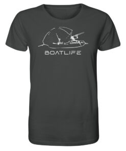 Karpfenangeln vom Boot: das Boatlife Karpfen Shirt für Karpfenangler. Ein tolles Geschenk für Angler. Bio Angler T-Shirt in Anthrazit bestellen.
