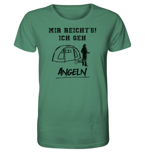 Mir reichts ich geh angeln! Lustiges Karpfen T-Shirt für Karpfenangler: hellgrünes Bio T-Shirt für Angler mit lustigem Druck! Ein lustiges Geschenk für Angler.