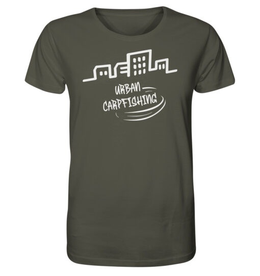 Bio Urban Carpfishing City Shirt für Karpfenangler: olivgrünes Karpfen T-Shirt für Angler. Ein tolles Geschenk für Angler.