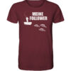 Lustiges Angler T-Shirt für Karpfenangler: burgundrotes Bio T-Shirt für Angler mit lustigem Druck: Meine Follower Brassen! Ein lustiges Geschenk für Angler.