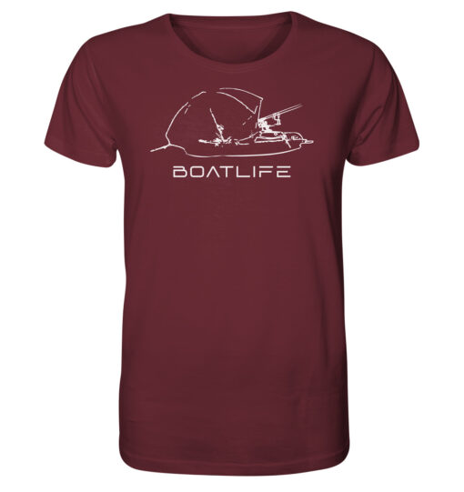 Karpfenangeln vom Boot: das Boatlife Karpfen Shirt für Karpfenangler. Ein tolles Geschenk für Angler. Bio Angler T-Shirt in rot bestellen.