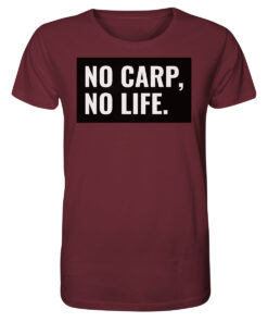 No carp, no life T-Shirt für Karpfenangler in burgundy. Besondere T-Shirts für Angler, bedruckt in Deutschland. Tolle Geschenke für Angler hier bestellen.