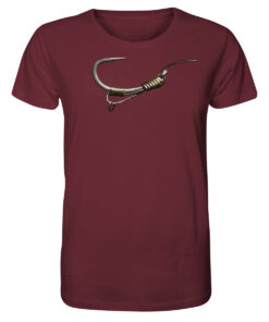 Bio Karpfen Shirt für Karpfenangler: burgund-rotes D-Rig Shirt für Angler. Ein tolles Angler Geschenk.