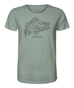 Perch line art: Bio Barsch T-Shirt für Angler in aloe mit elegantem Barsch Motiv. Ein tolles Geschenk für Raubfisch Angler. Barsch Shirts für Angler hier bestellen.