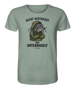 Nicht gestresst, nur unterangelt Wels T-Shirt für Welsangler: ein lustiges Wels Shirt für Angler mit Spruch in aloe. Ein besonderes Waller T-Shirt und eine tolle Geschenkidee für Welsangler.