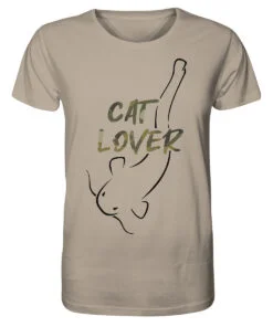 Bio Catfish Lover Wels T-Shirt für Welsangler in sandbraun mit Welsdesign und Schriftzug. Ein tolles Geschenk für Wels Angler. Wels Shirts für Angler.