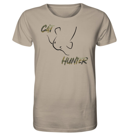 Bio Catfish Hunter Wels T-Shirt für Welsangler in braun mit Welsdesign und Schriftzug. Ein tolles Geschenk für Wels Angler. Wels Shirts für Angler.