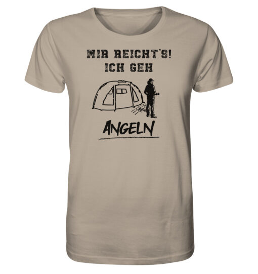 Mir reichts ich geh angeln! Lustiges Karpfen T-Shirt für Karpfenangler: sandfarbenes Bio T-Shirt für Angler mit lustigem Druck! Ein lustiges Geschenk für Angler.