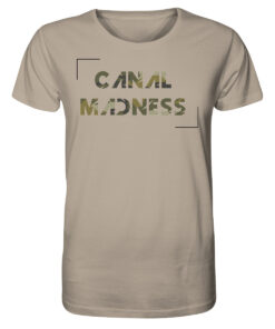 Karpfenangeln am Kanal: Sandfarbenes T-Shirt für Karpfenangler mit Canal Madness Aufdruck.