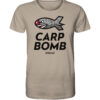 Carp Shirt für Karpfenangler: sandfarbenes Carp Bomb Squad T-Shirt für Angler mit lustigem Spod Futterraketen Druck.