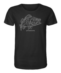 Perch line art: Bio Barsch T-Shirt für Angler in schwarz mit elegantem Barsch Motiv. Ein tolles Geschenk für Raubfisch Angler. Barsch Shirts für Angler hier bestellen.