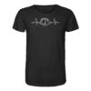 Bio Karpfen Shirt für Karpfenangler mit Karpfenzelt und Herzschlaglinie: schwarzes Herzschlag Bivvy T-Shirt für Angler. Ein tolles Angler T-Shirt und Geschenk für Karpfenangler.