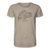Perch line art: Bio Barsch T-Shirt für Angler in sandfarben mit elegantem Barsch Motiv. Ein tolles Geschenk für Raubfisch Angler. Barsch Shirts für Angler hier bestellen.