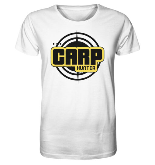 Weißes Carp Hunter T-Shirt für Karpfenangler mit dem auffälligen carphunter Design für Karpfenangler. Ein tolles Geschenk für Angler!