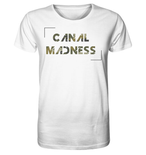 Karpfenangeln am Kanal: Weißes T-Shirt für Karpfenangler mit Canal Madness Aufdruck.