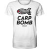 Bio Carp Shirt für Karpfenangler: weißes Carp Bomb Squad T-Shirt für Angler mit lustigem Spod Futterraketen Druck.