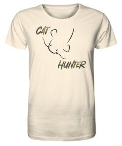 Bio Catfish Hunter Wels T-Shirt für Welsangler in naturweiß mit Welsdesign und Schriftzug. Ein tolles Geschenk für Wels Angler. Wels Shirts für Angler.