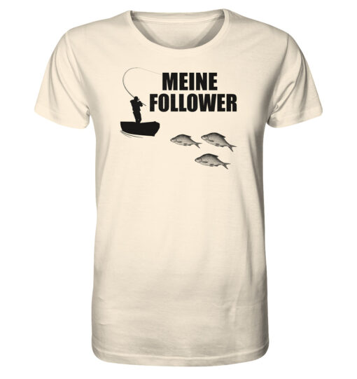 Lustiges Angler T-Shirt für Karpfenangler: naturweißes Bio T-Shirt für Angler mit lustigem Druck: Meine Follower Brassen! Ein lustiges Geschenk für Angler.