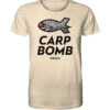 Bio Carp Shirt für Karpfenangler: naturweißes Carp Bomb Squad T-Shirt für Angler mit lustigem Spod Futterraketen Druck.