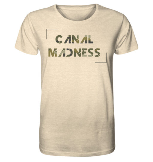 Karpfenangeln am Kanal: Naturweißes T-Shirt für Karpfenangler mit Canal Madness Aufdruck.