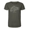 Perch line art: Bio Barsch T-Shirt für Angler in olivgrün mit elegantem Barsch Motiv. Ein tolles Geschenk für Raubfisch Angler. Barsch Shirts für Angler hier bestellen.