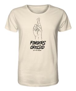 Fingers Crossed T-Shirt für Karpfenangler: ein cooles Karpfen Shirt für Karpfenangler mit Rückendruck in naturweiß. Ein elegantes T-Shirt zum Karpfenangeln und eine besondere Geschenkidee für Karpfenangler.