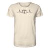 Bio Karpfen Shirt für Karpfenangler mit Karpfenzelt und Herzschlaglinie: naturweißes Herzschlag Bivvy T-Shirt für Angler. Ein tolles Angler T-Shirt und Geschenk für Karpfenangler.